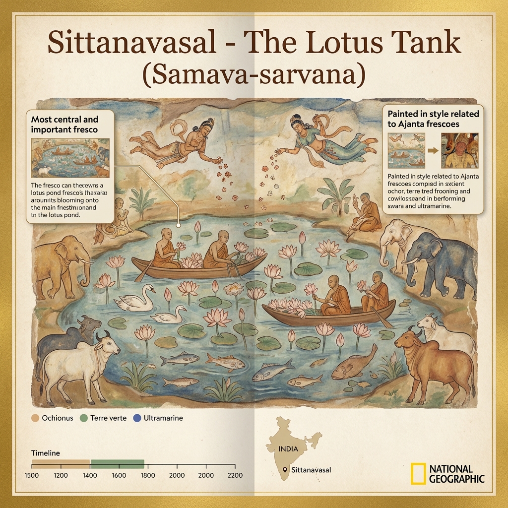 Sittanavasal Lotus Tank Detail View