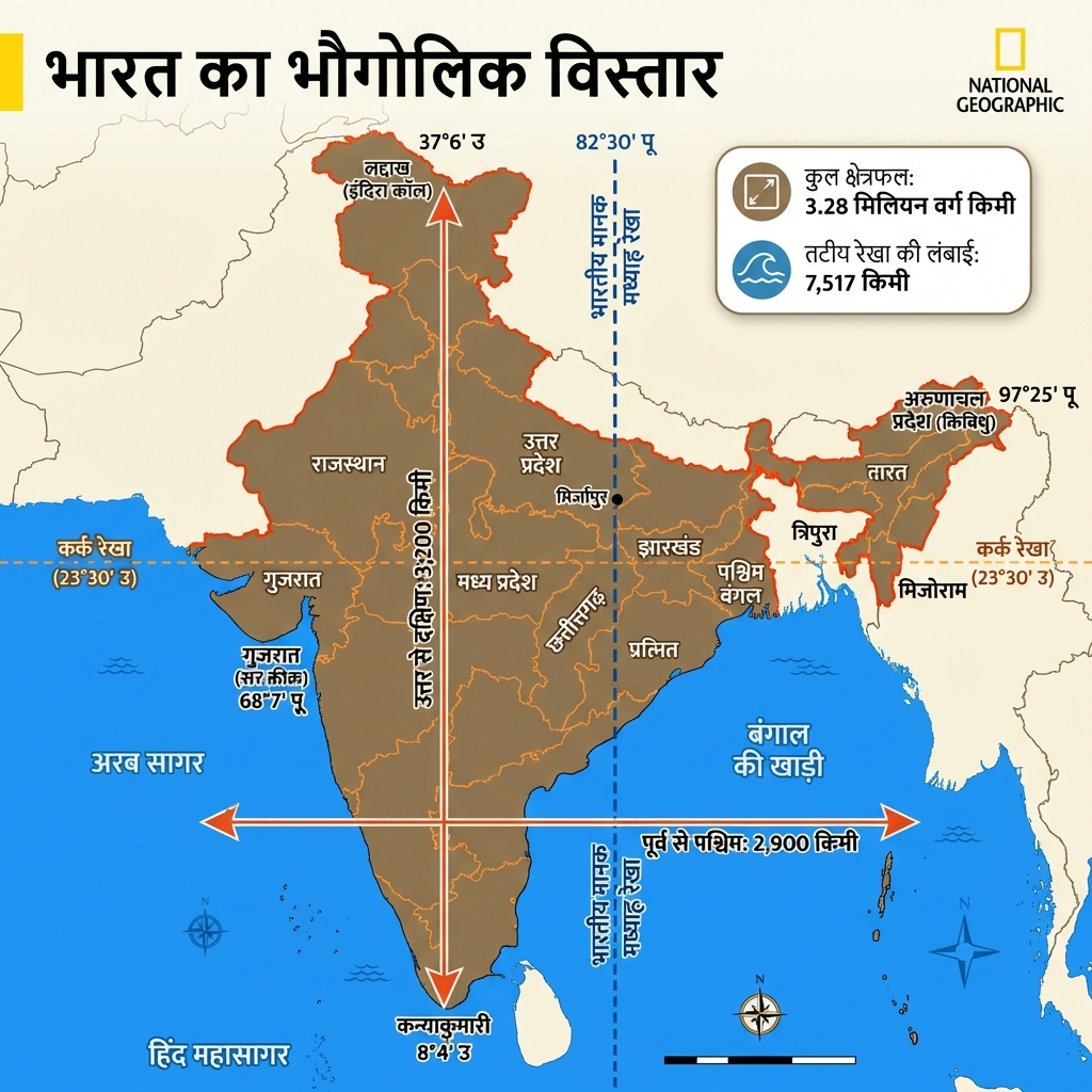 India: Geographical Extent (Bhaugolik Vistar)