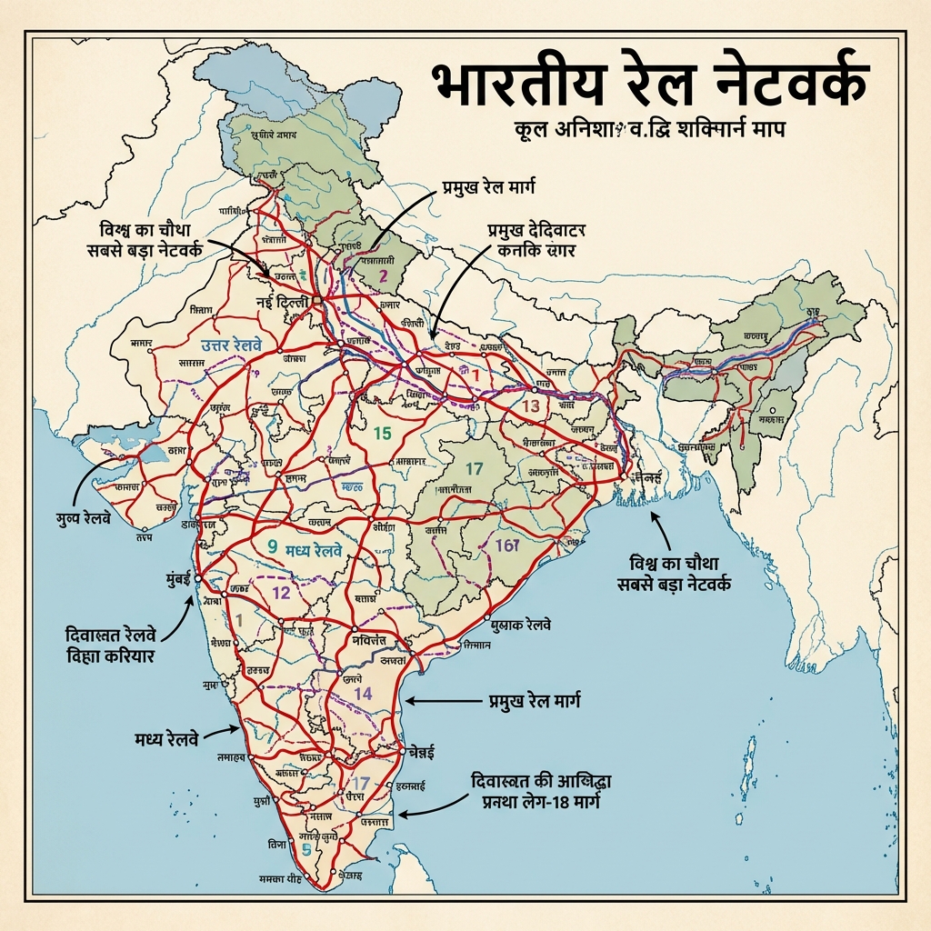 Indian Railway Network (Bharatiya Rail) Map