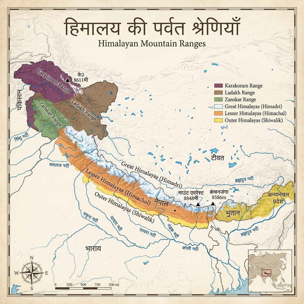 Himalayan Ranges (Parvat Shreniya) Detailed