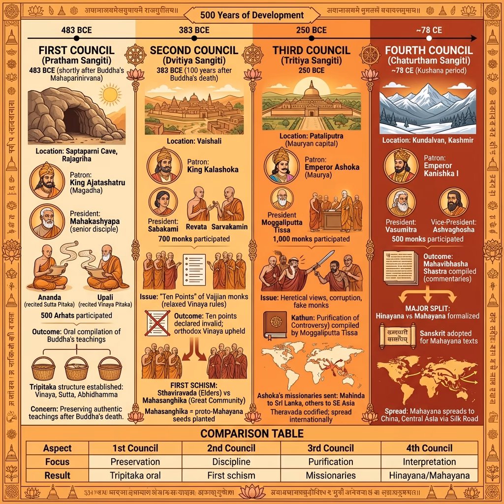 Buddhist Councils: Locations and Major Outcomes
