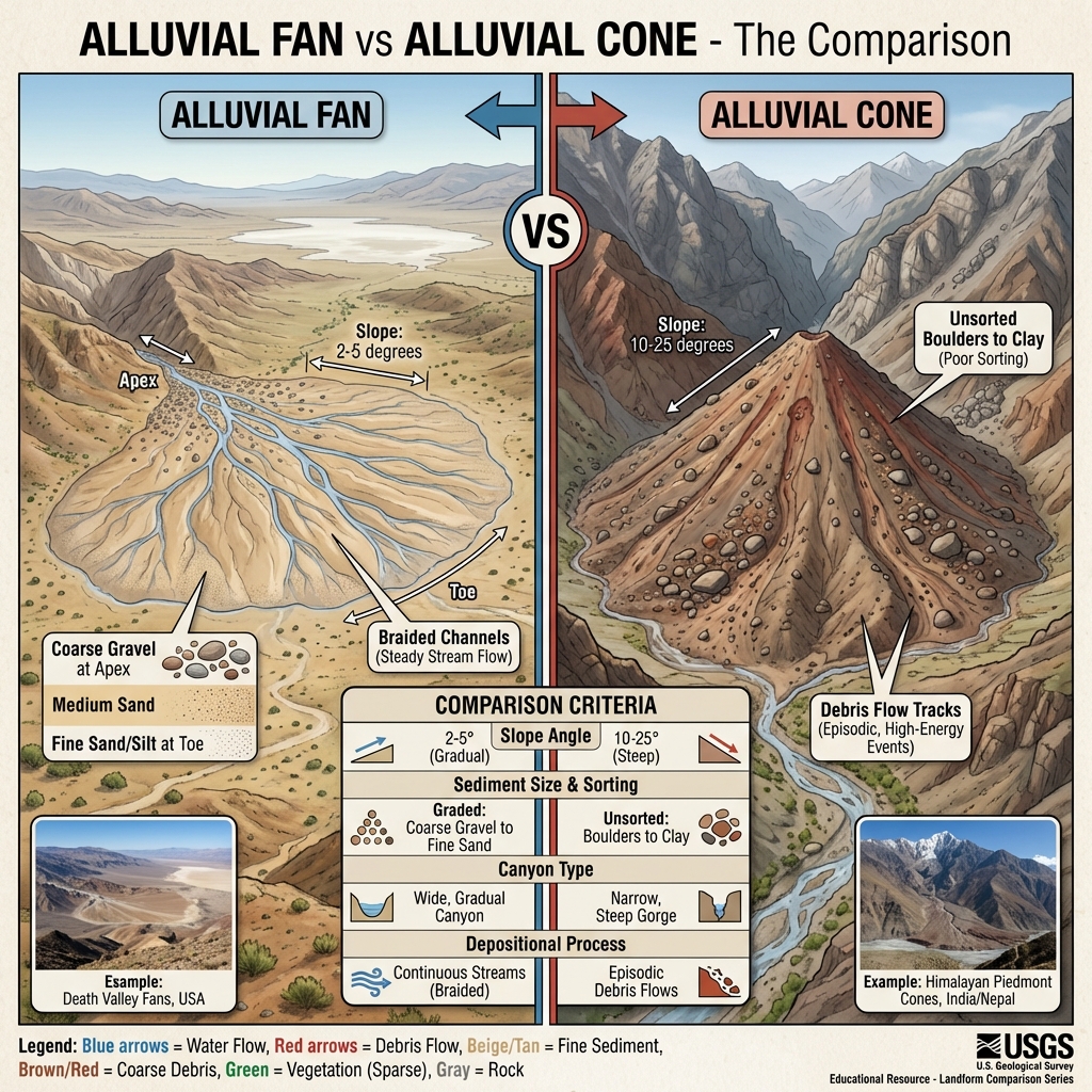 Alluvial Fan vs Alluvial Cone