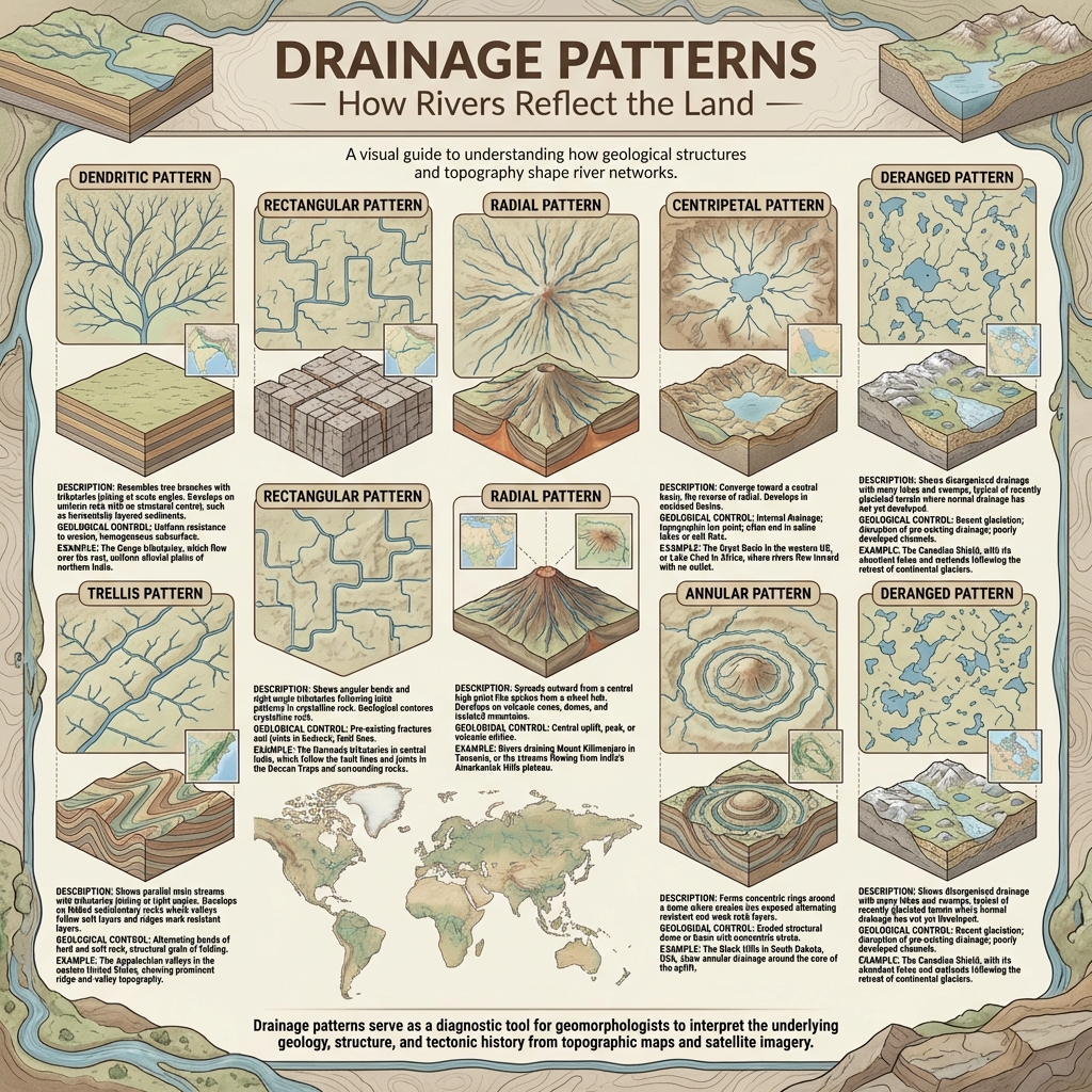 River Drainage Patterns: Dendritic, Trellis, Radial
