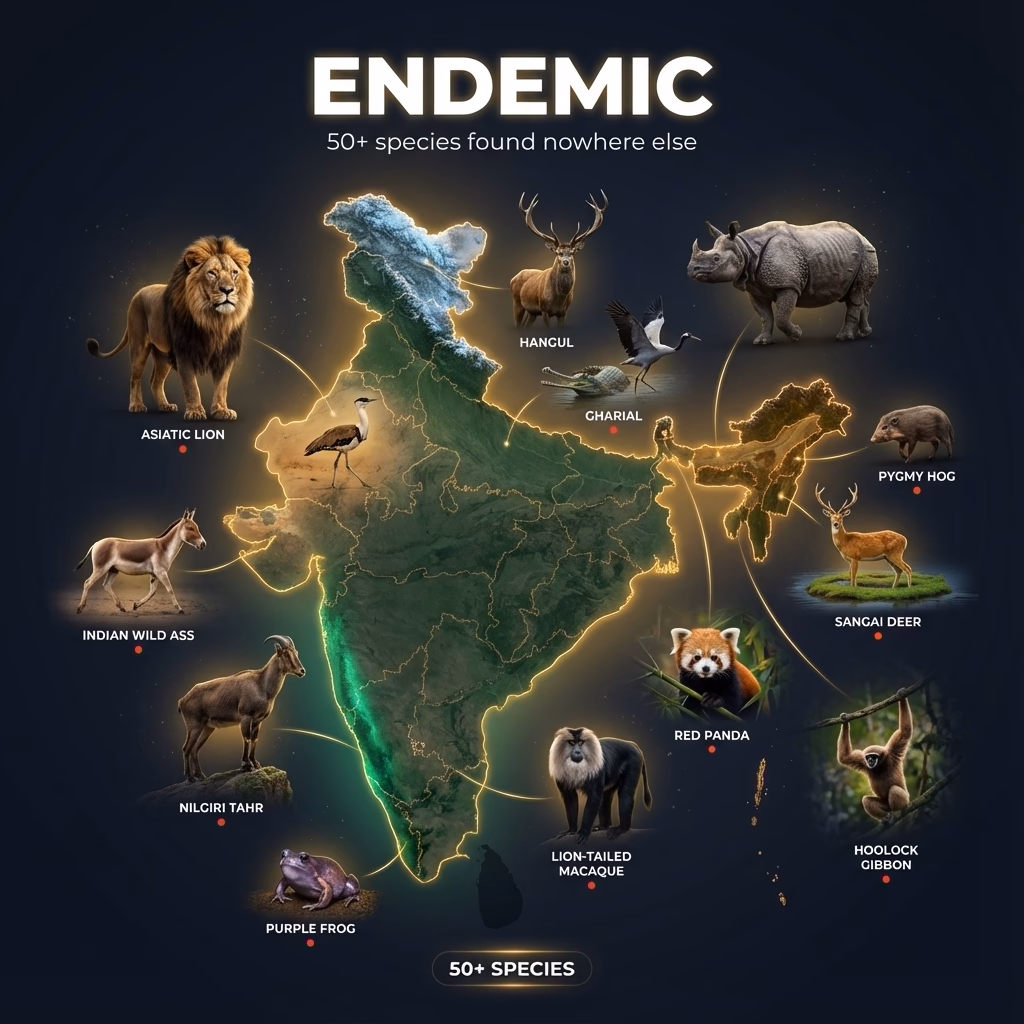 India's Endemic Animals and Wildlife Conservation Areas