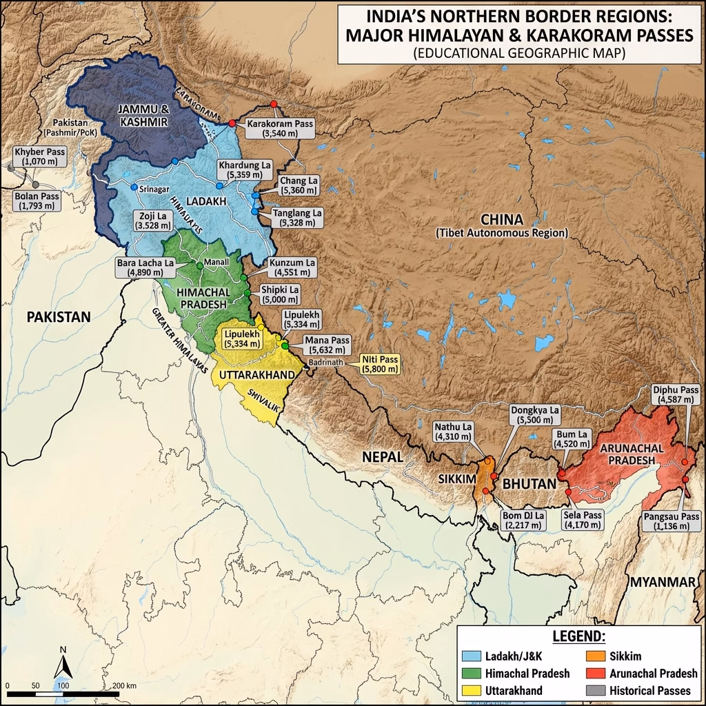 Major Mountain Passes of India and their Locations
