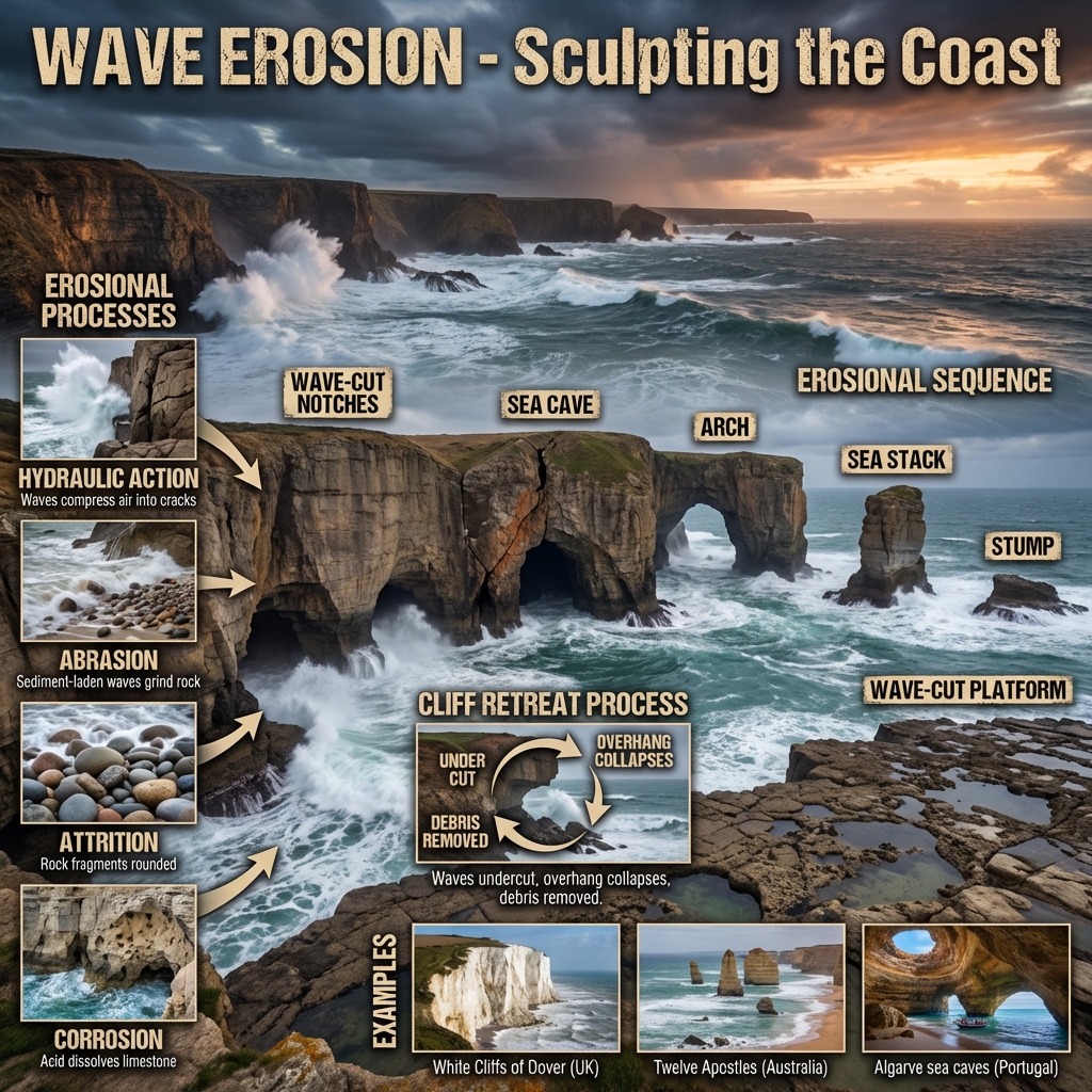 Wave Erosion and Coastal Landforms Evolution