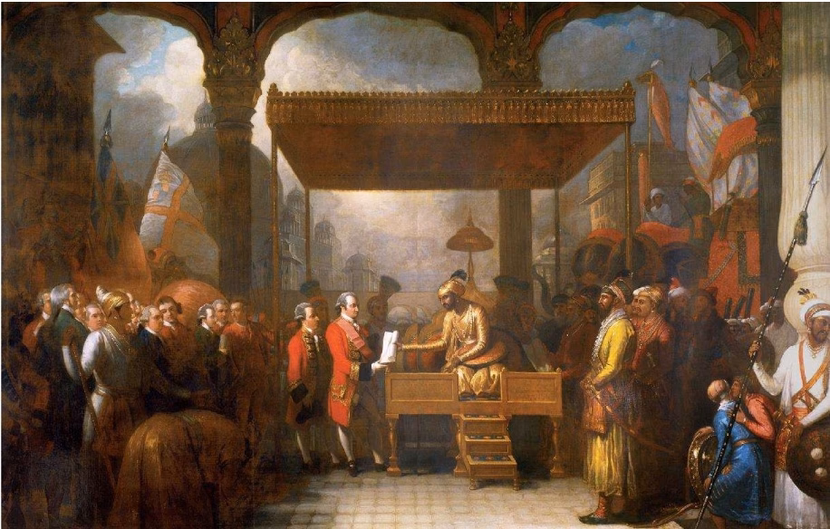 Shah Alam II granting Diwani to Robert Clive