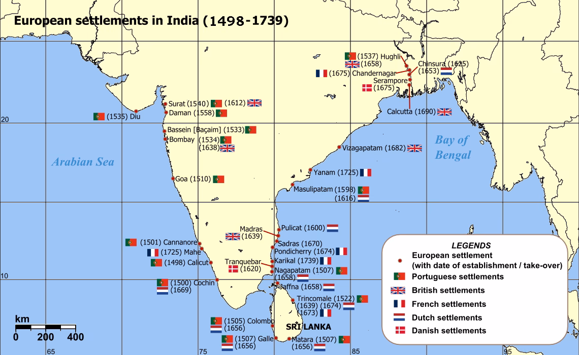 European Settlements in India Map