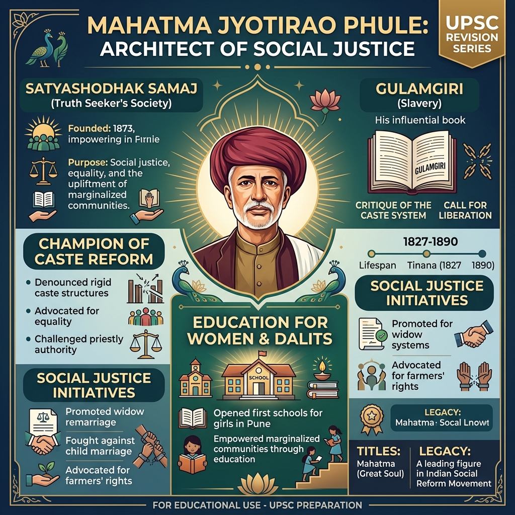 Jyotirao Phule: Social Justice and Caste Reform Infographic